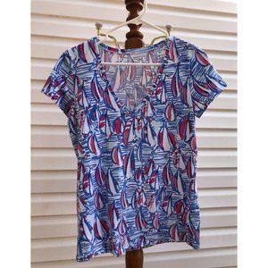 Lilly Pulitzer Red Right Return Sailboat V-Neck Tee